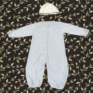 Giggle one piece in blue w/ stripe hat 0-6 mos